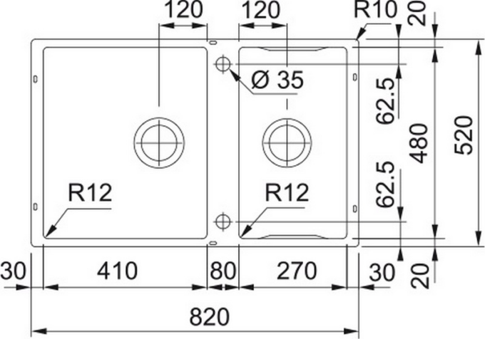 Box Center BWX 120 41 27 122.0579.553 Мойка стальная