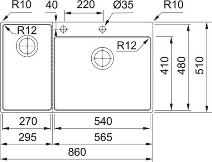 Box Center BWX 220 54 27 127.0538.260 Мойка стальная